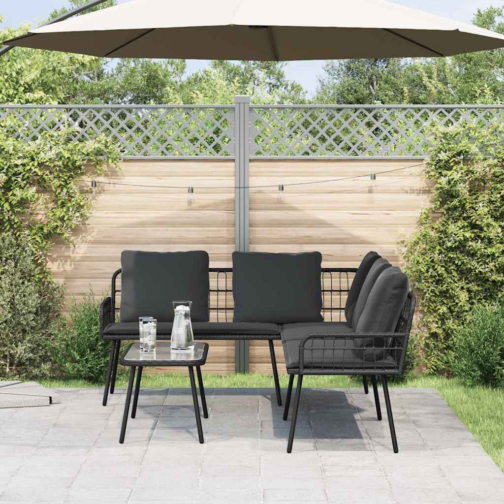 2-teiliges Garten-Sofa-Set mit Kissen aus schwarzem Poly-Rattan
